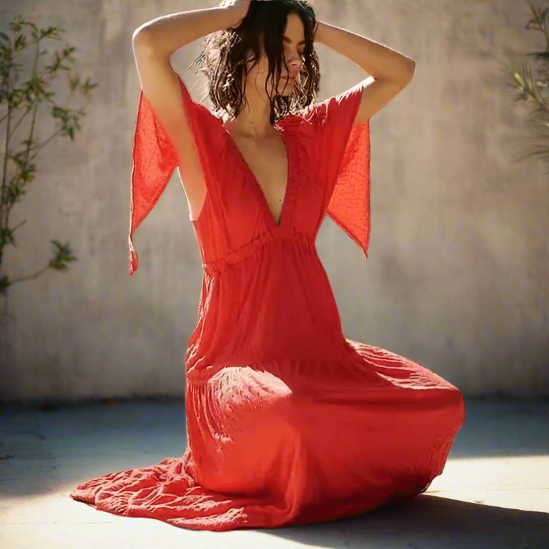 Bora Maxi Dress | Bohemian V-Neck Backless Long Dress for Women