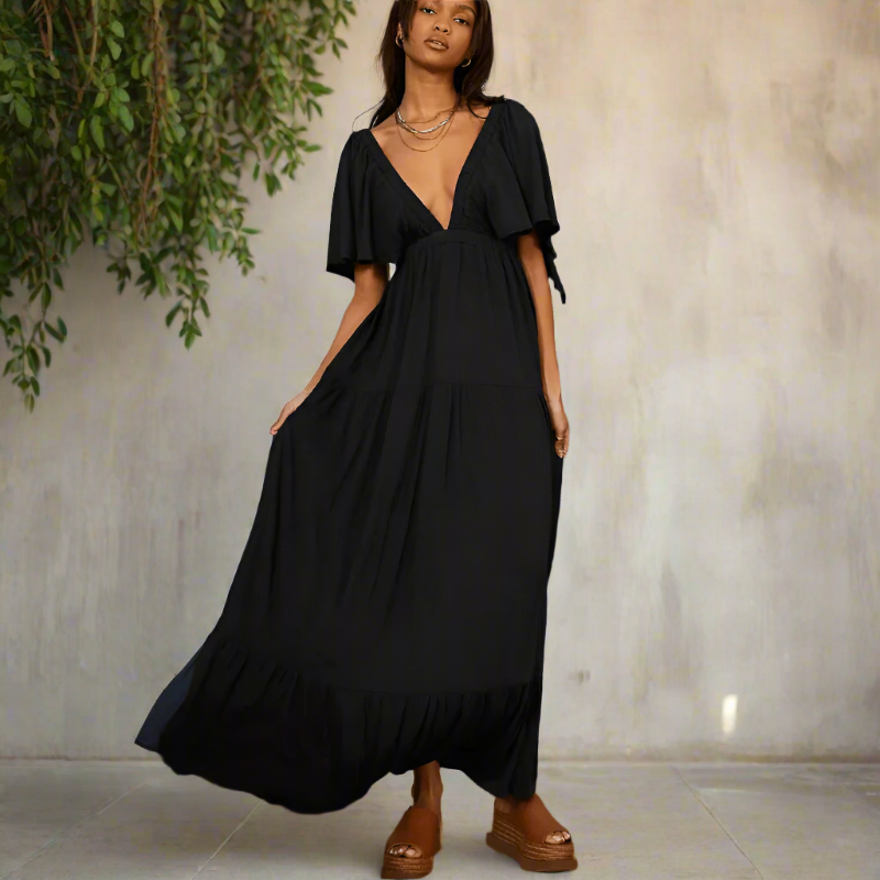 Bora Maxi Dress | Bohemian V-Neck Backless Long Dress for Women
