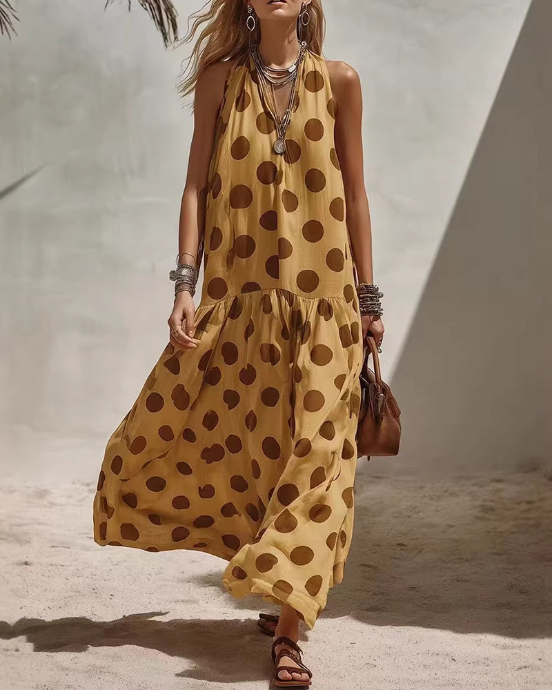 Women's Boho Polka Dot A-Line Maxi Dress - front view | Hensley London