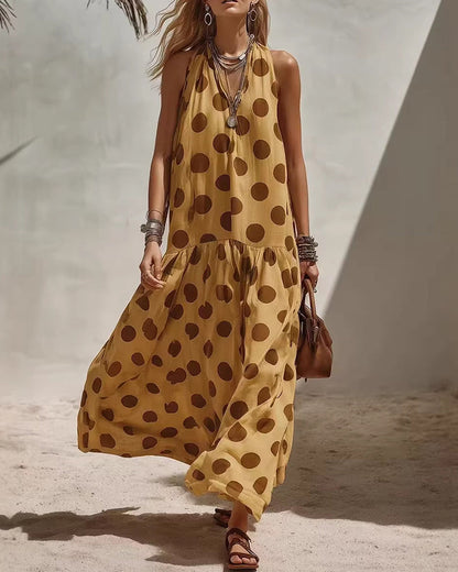 Women's Boho Polka Dot A-Line Maxi Dress - front view | Hensley London
