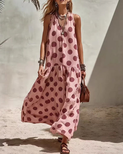 Women's Boho Polka Dot A-Line Maxi Dress - side view | Hensley London