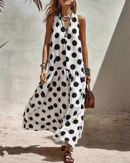 Women's Boho Polka Dot A-Line Maxi Dress - back view | Hensley London