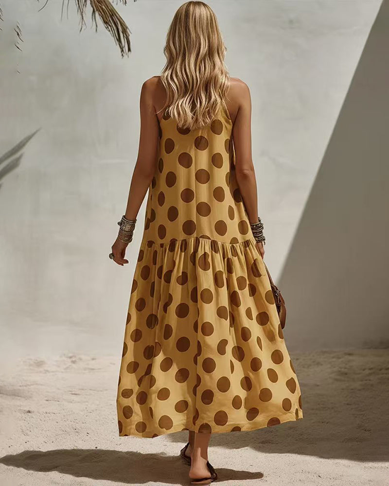 Women's Boho Polka Dot A-Line Maxi Dress - styled view | Hensley London