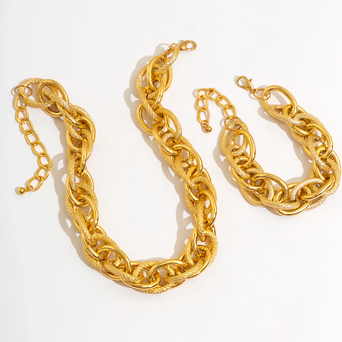 Bold Chunky Woven Dual Chain Jewelry Set for Women – Hypoallergenic Necklace and Bracelet Set, Statement Accessory