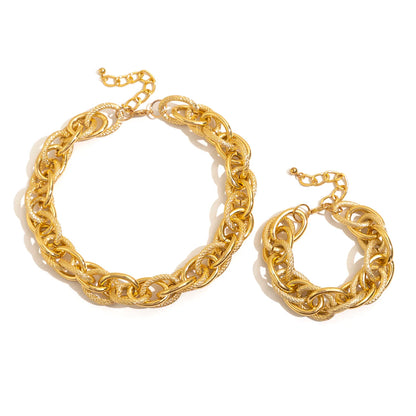 Bold Chunky Woven Dual Chain Jewelry Set for Women – Hypoallergenic Necklace and Bracelet Set, Statement Accessory