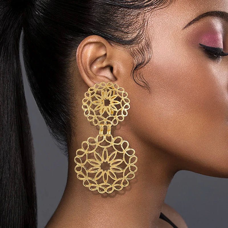 Bold Frequency Geometric Earrings for Women – Modern Stainless Steel and Copper Jewelry, Lightweight Design, 4x7cm 1