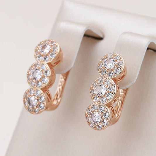 Bold Triple Layer Rose Gold Earrings with Diamond Accents – Elegant Statement Jewelry 0