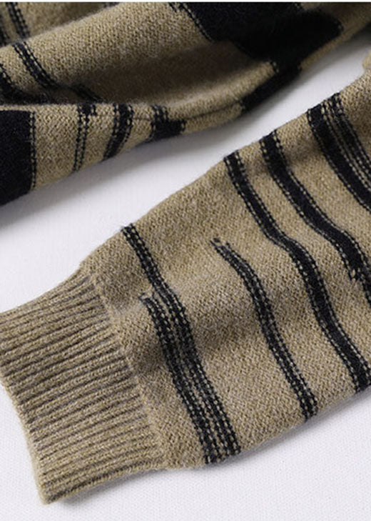 Women's Sweater Khaki Striped Knit Cotton - 5