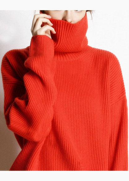 Women's Turtle Neck Top Red Cotton - 5