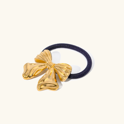 Bow Pony Cuff with Golden Bow – Waterproof and Hypoallergenic Hair Tie 0