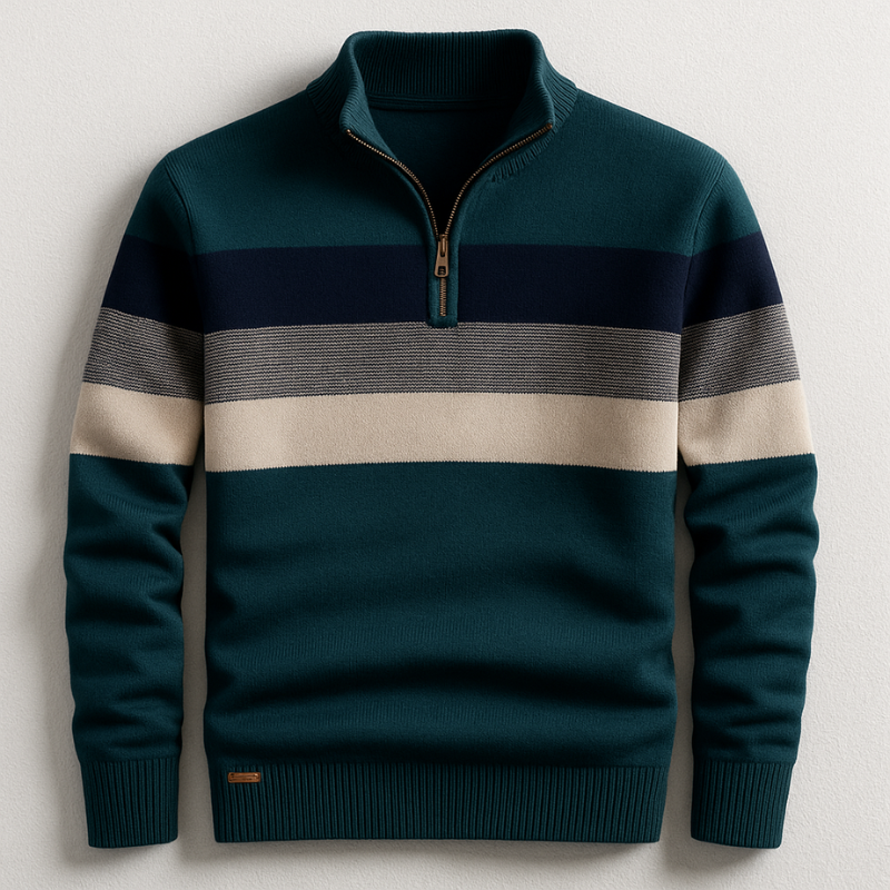 Men's Midweight Cotton Quarter-Zip Pullover – product view | Hensley London