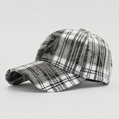 Retro Plaid Adjustable Baseball Cap in Black & White – product view | Hensley London