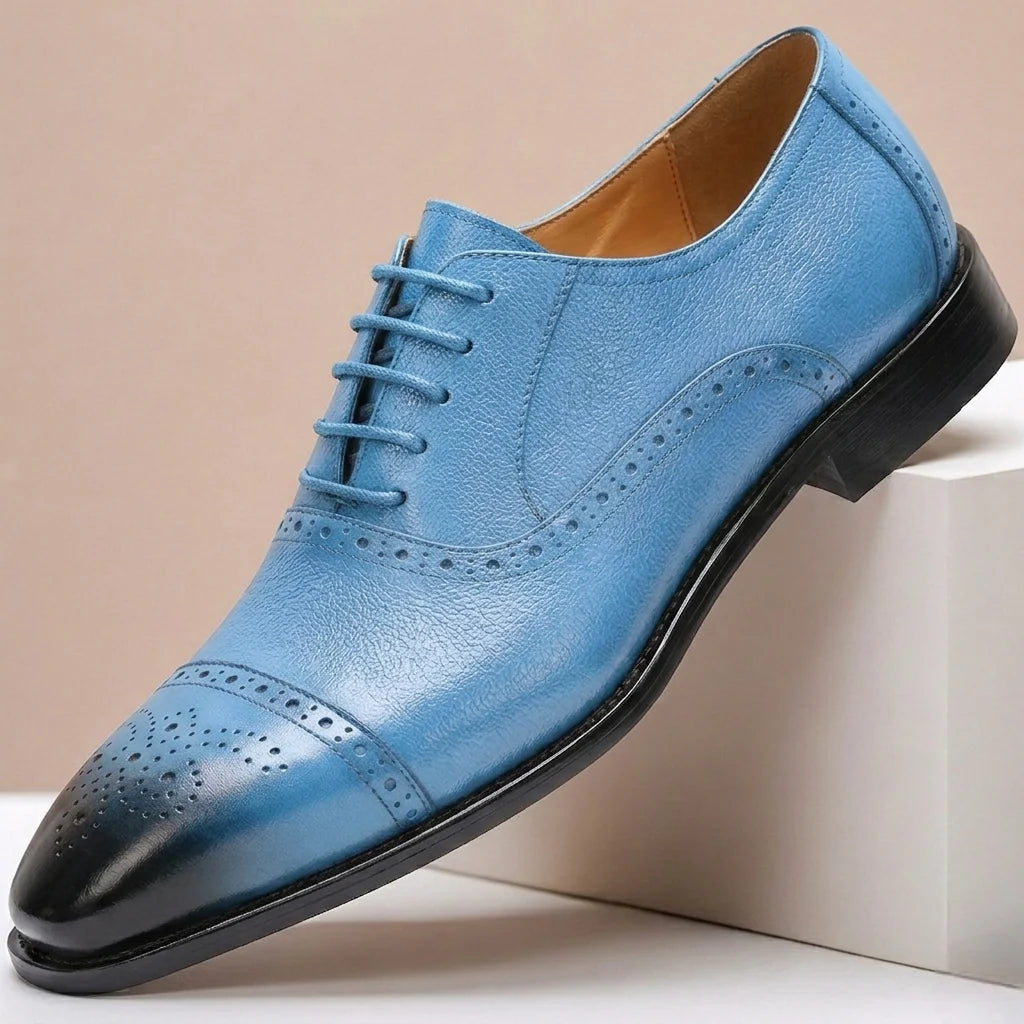 Men's Leather Brogue Lace-Up Dress Shoes in Blue – Product view | Hensley London