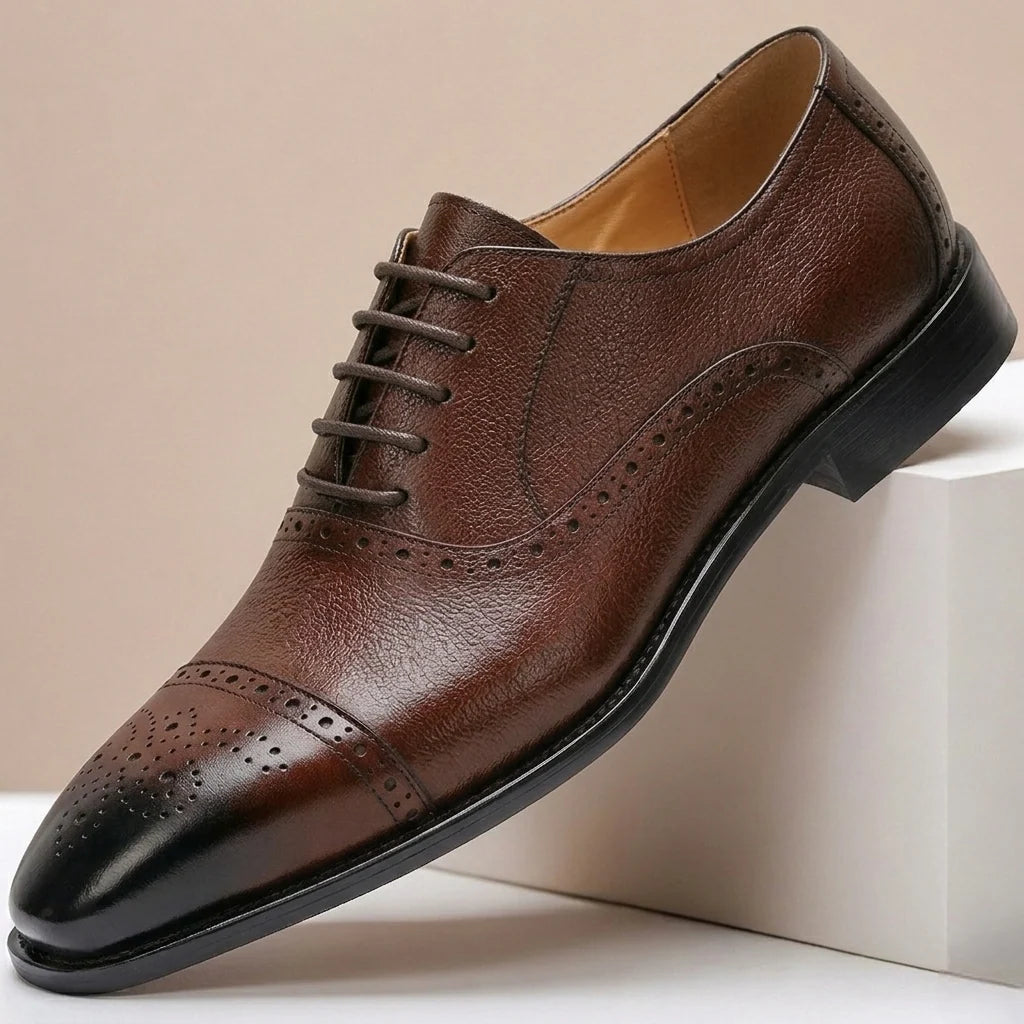 Men's Leather Brogue Lace-Up Dress Shoes in Brown – Product view | Hensley London