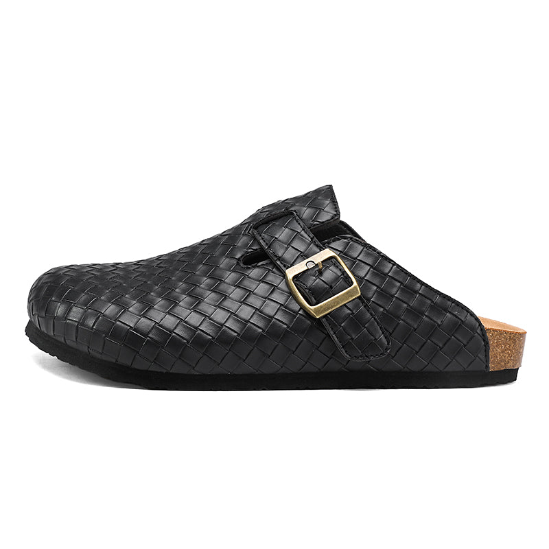 Men's Woven Leather Slide Sandals – Cork Insole