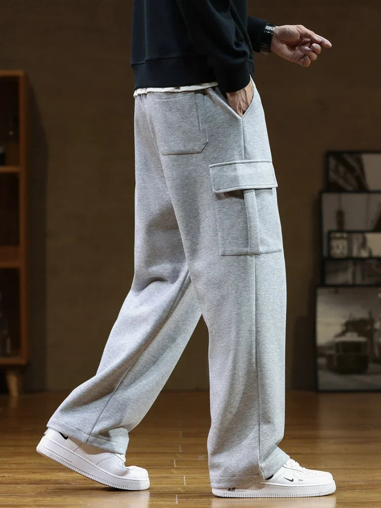 Men's Tapered Cargo Joggers in Dark Gray - side view | Hensley London
