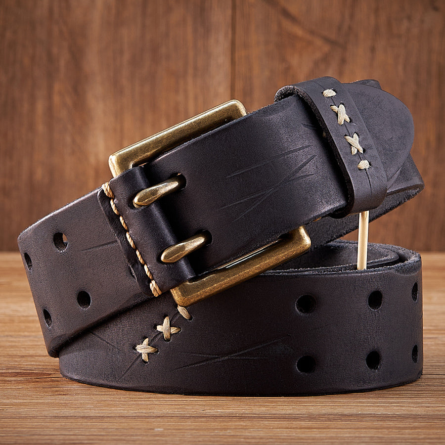 Men's Genuine Leather Belt in Black – front view | Hensley London