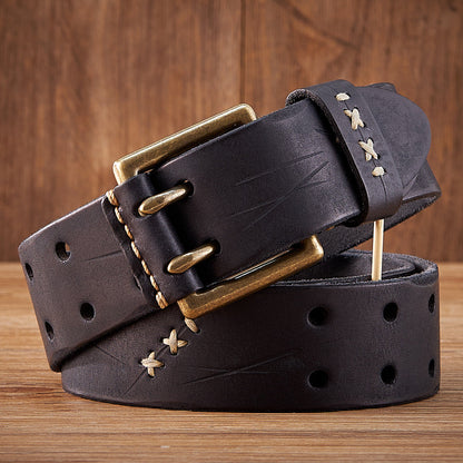 Men's Genuine Leather Belt in Black – front view | Hensley London