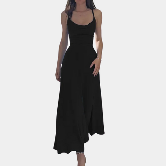 Women's Evening Gown Yellow Rayon Blend Cowl Neck Floor-Length Formal Dress-1