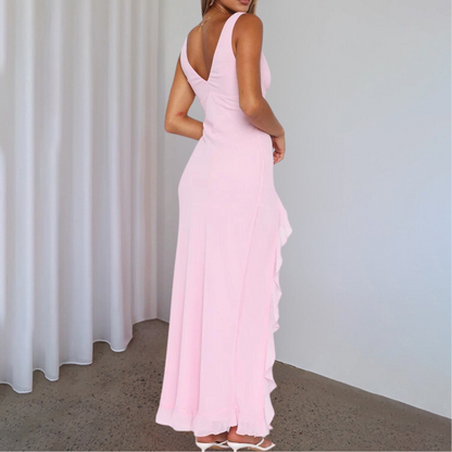 Women's Evening Dress Pink Rayon Blend High-Low Hem-3