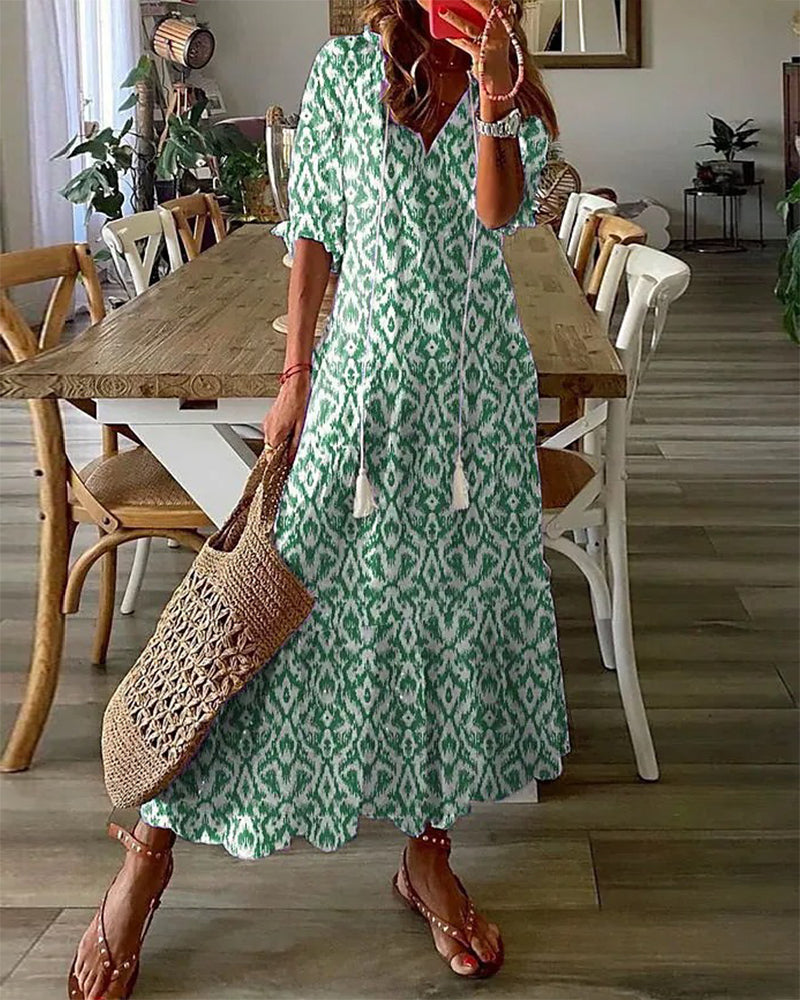 Women's Boho Tummy-Control Midi Dress in Green – front view | Hensley London