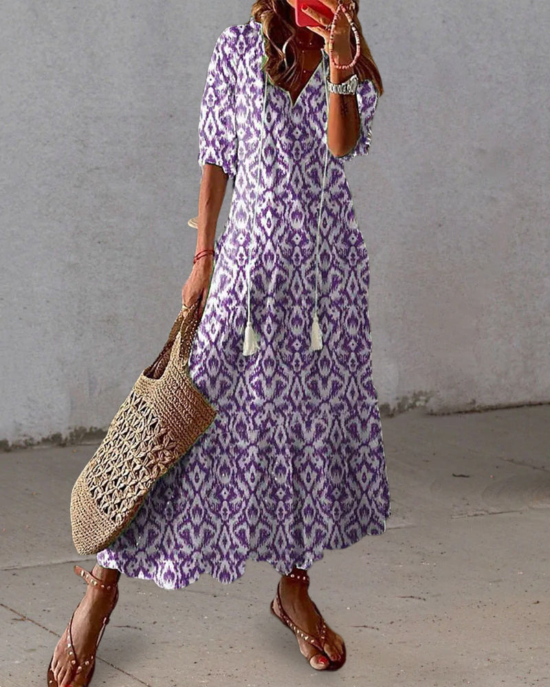 Women's Boho Tummy-Control Midi Dress in Purple – front view | Hensley London