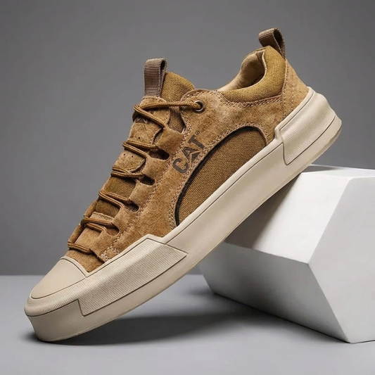Men's Leather Urban Sneakers in Khaki – main view | Hensley London
