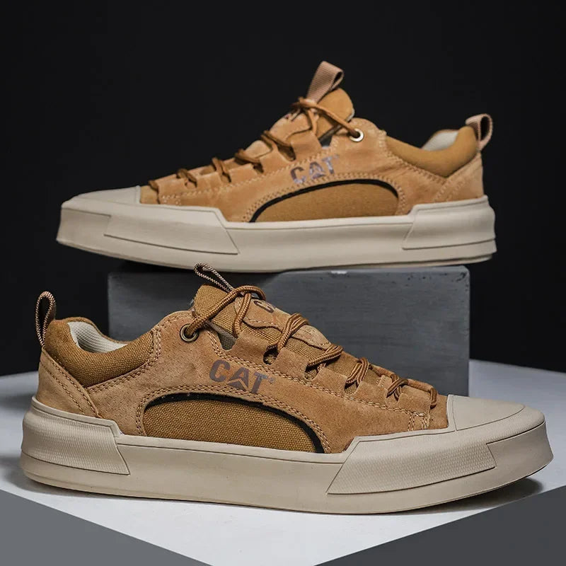 Men's Leather Urban Sneakers in Sand – side view | Hensley London