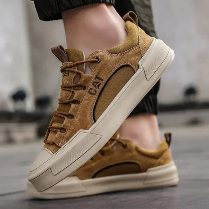 Men's Leather Urban Sneakers in Brown – side view | Hensley London