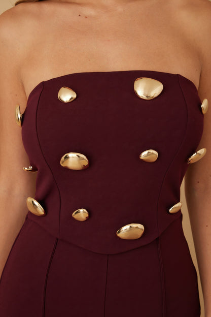 Mira Women's Jumpsuit | Strapless with Golden Stone Embellishments - Image 4