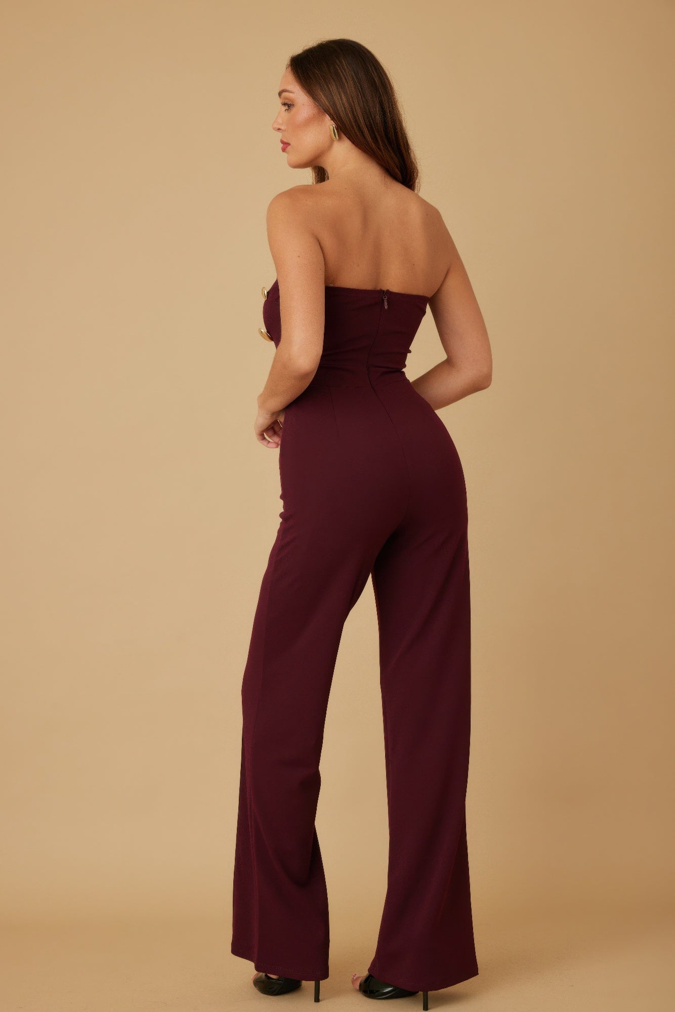 Mira Women's Jumpsuit | Strapless with Golden Stone Embellishments - Image 5