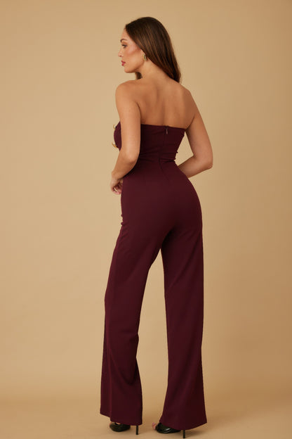 Mira Women's Jumpsuit | Strapless with Golden Stone Embellishments - Image 5