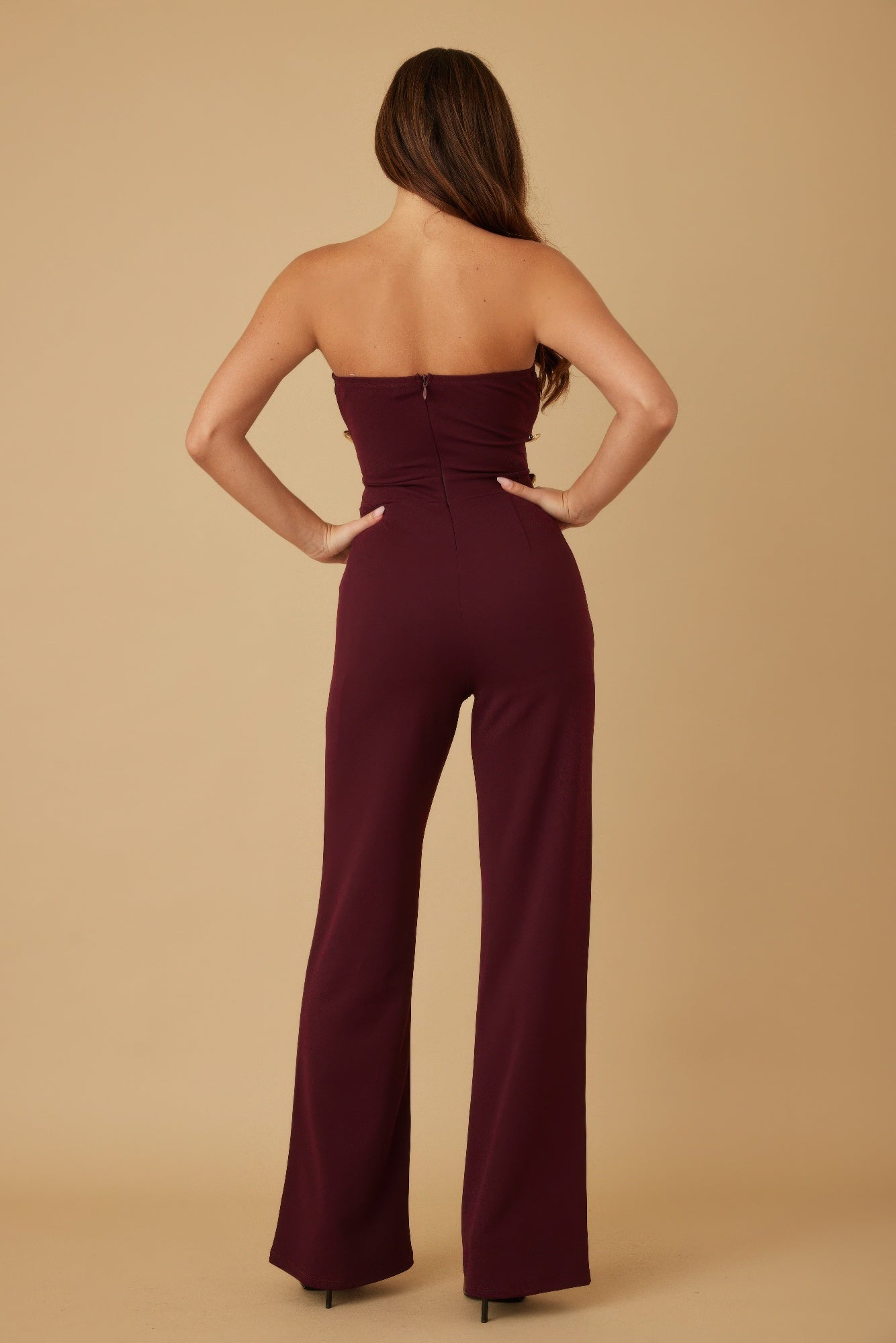 Mira Women's Jumpsuit | Strapless with Golden Stone Embellishments - Image 6