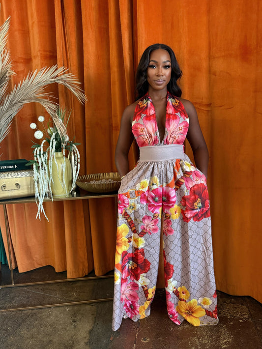 Poppy Women's Jumpsuit | Tropical Floral Print