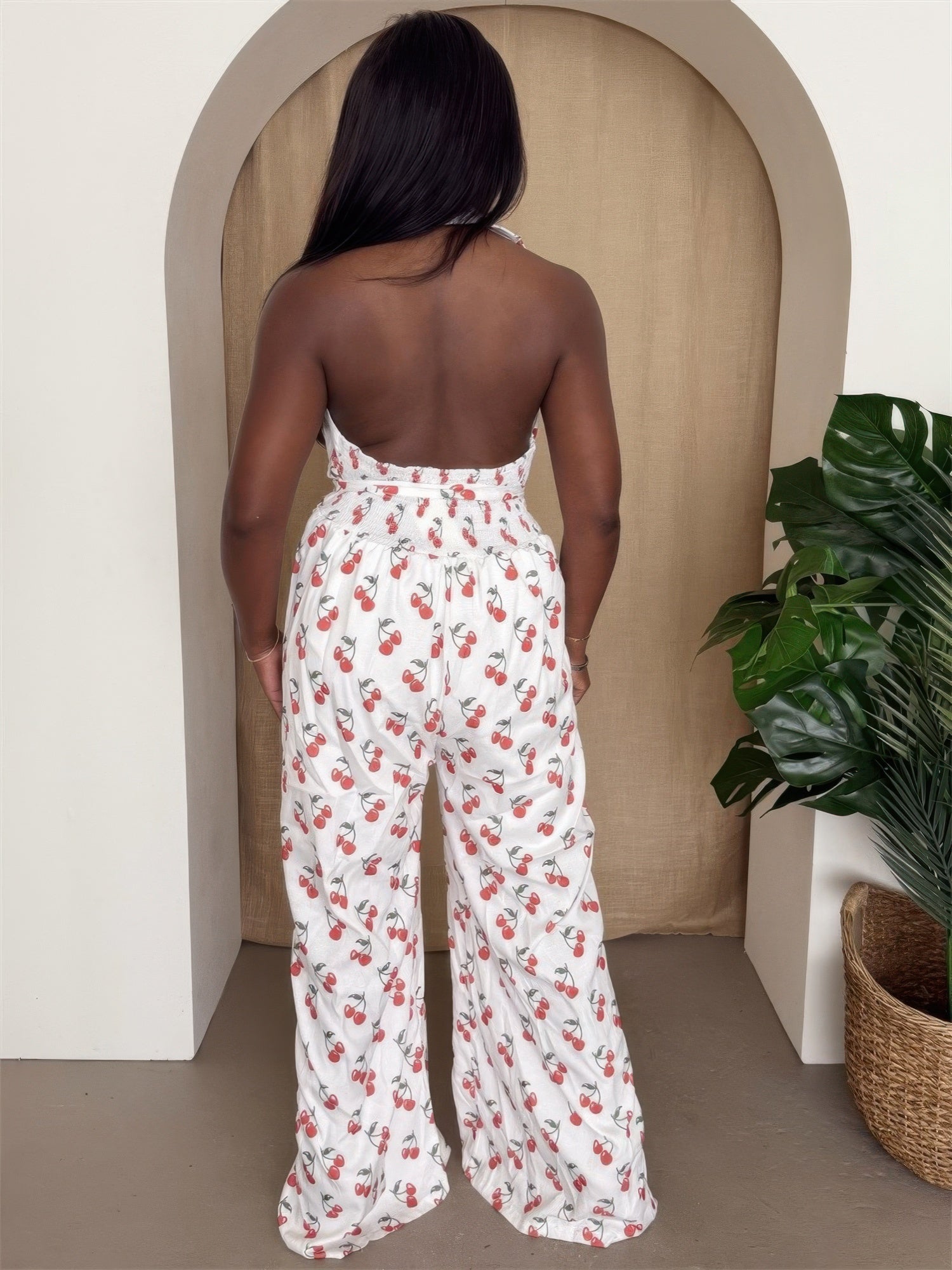 Cleo Women's Jumpsuit | Cherry Print, Halter Neckline - Image 3