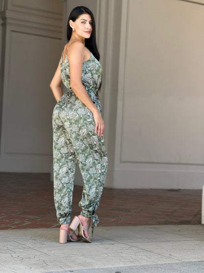 Women's Paisley Print Jumpsuit, Wide-Leg Sleeveless Boho Summer Outfit, Green - Image 5