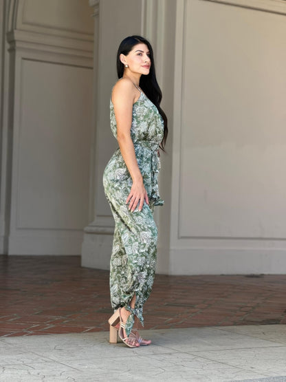 Women's Paisley Print Jumpsuit, Wide-Leg Sleeveless Boho Summer Outfit, Green - Image 6