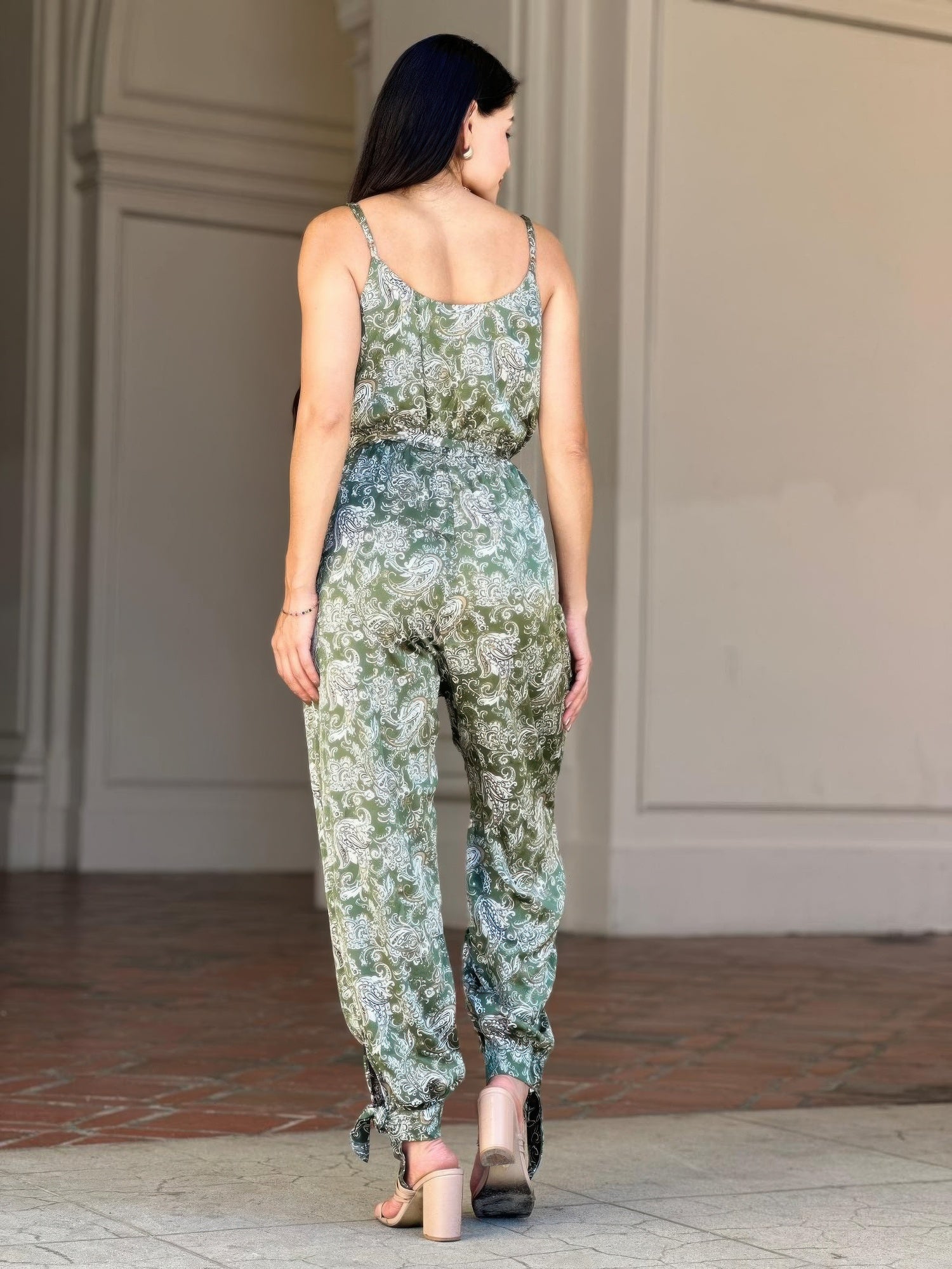 Women's Paisley Print Jumpsuit, Wide-Leg Sleeveless Boho Summer Outfit, Green - Image 7