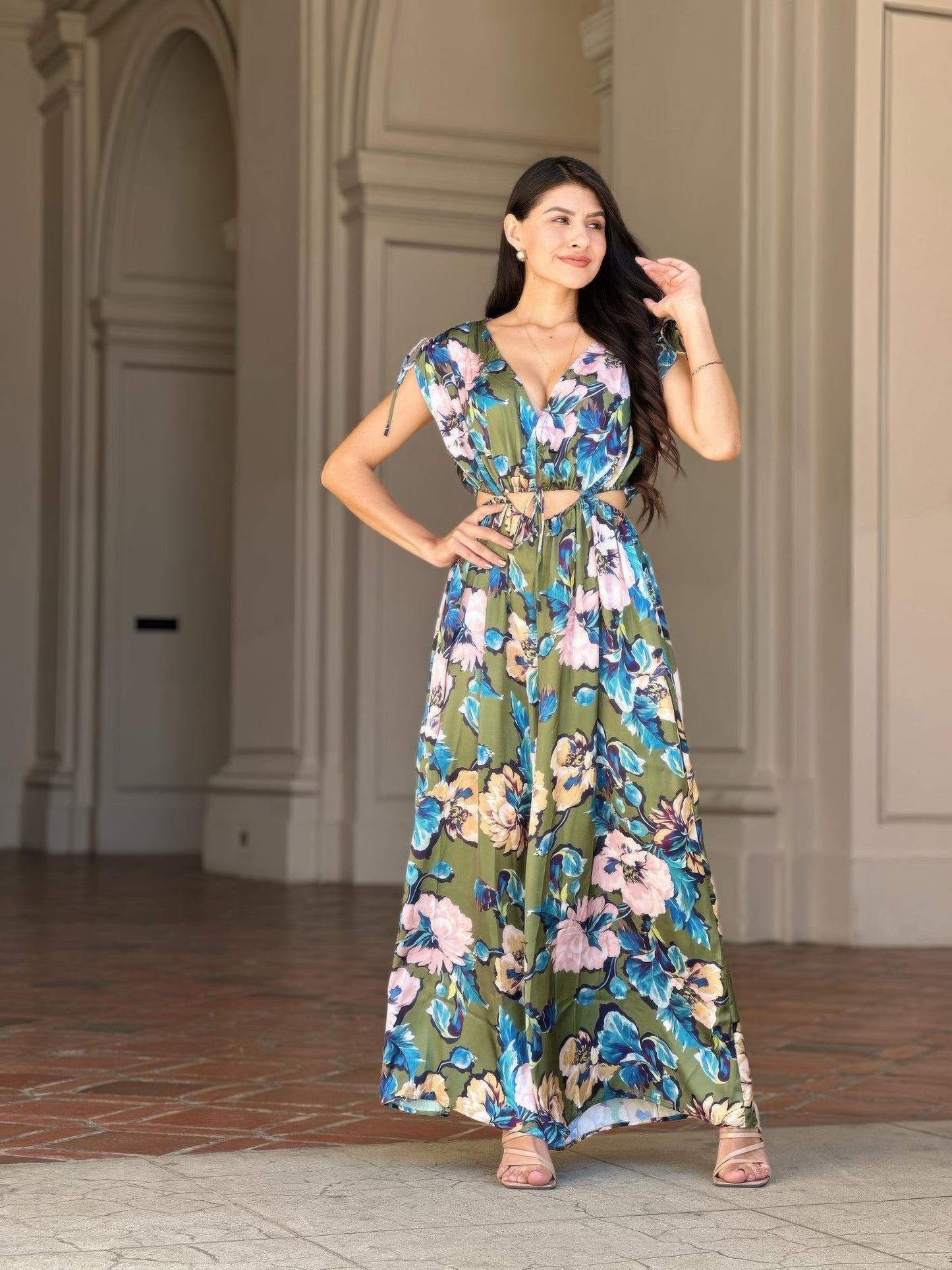 Satin Floral Women's Jumpsuit | Elegant Cut-Out Design, Lightweight
