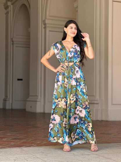 Satin Floral Women's Jumpsuit | Elegant Cut-Out Design, Lightweight