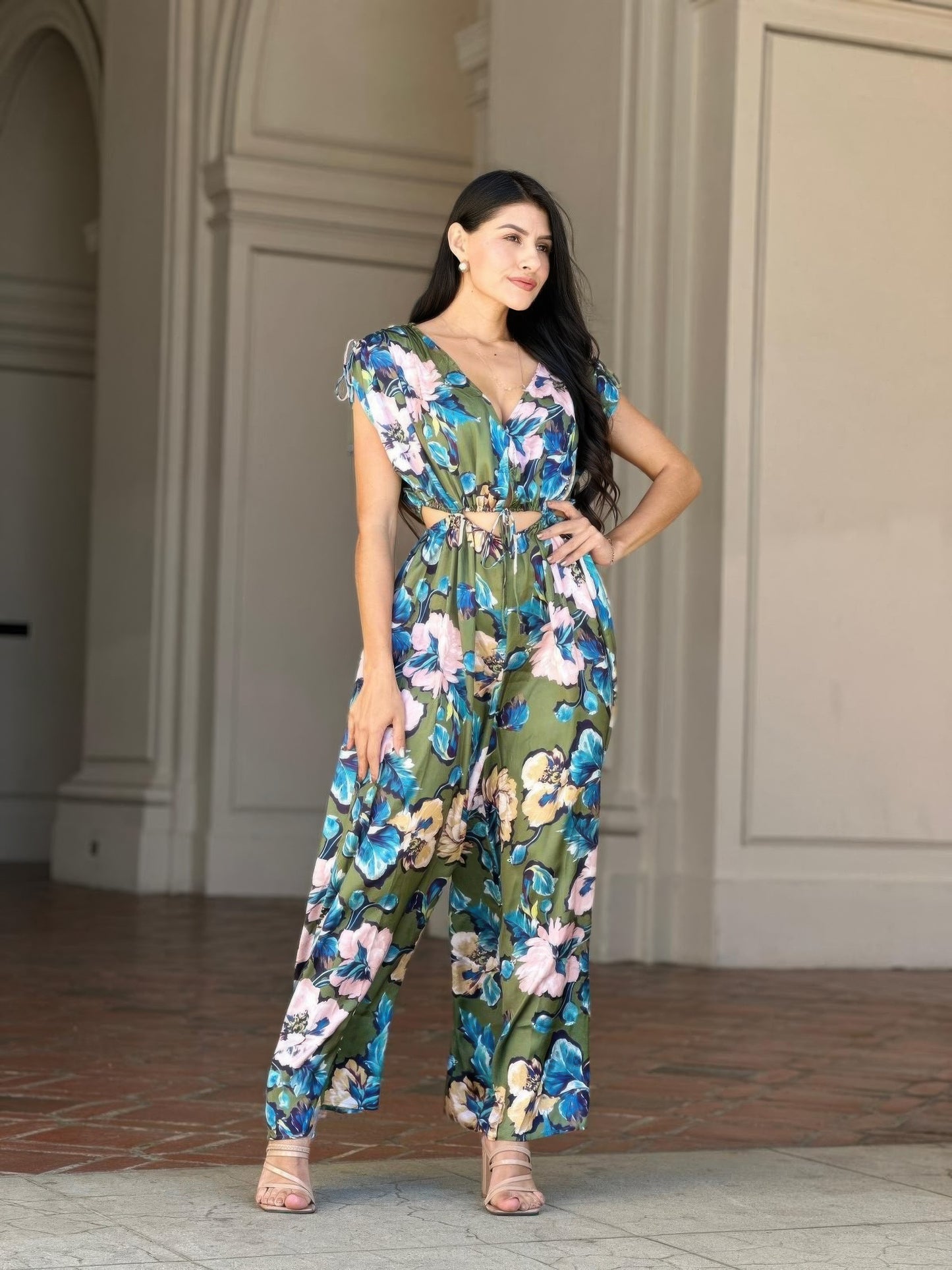 Satin Floral Women's Jumpsuit | Elegant Cut-Out Design, Lightweight - Image 2