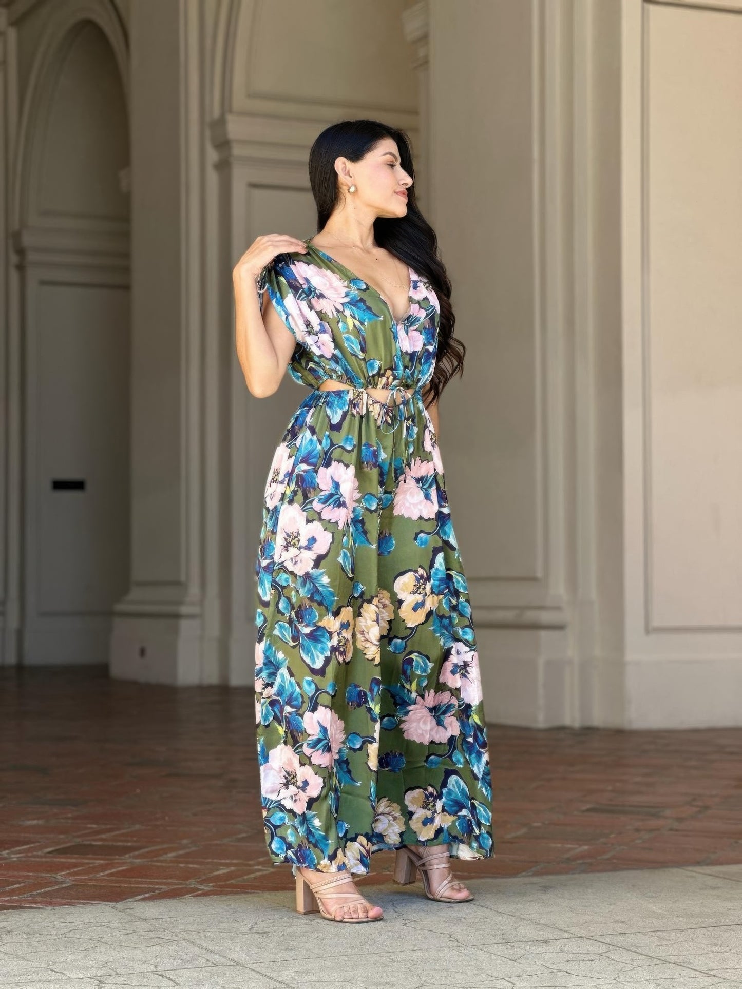 Satin Floral Women's Jumpsuit | Elegant Cut-Out Design, Lightweight - Image 3