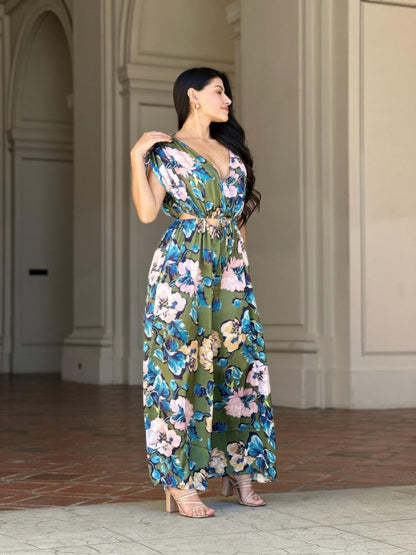 Satin Floral Women's Jumpsuit | Elegant Cut-Out Design, Lightweight - Image 3