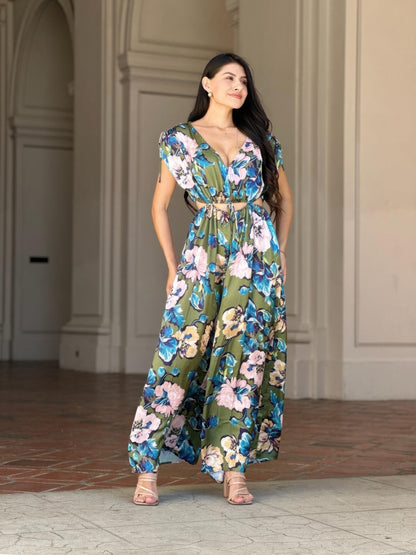 Satin Floral Women's Jumpsuit | Elegant Cut-Out Design, Lightweight - Image 4