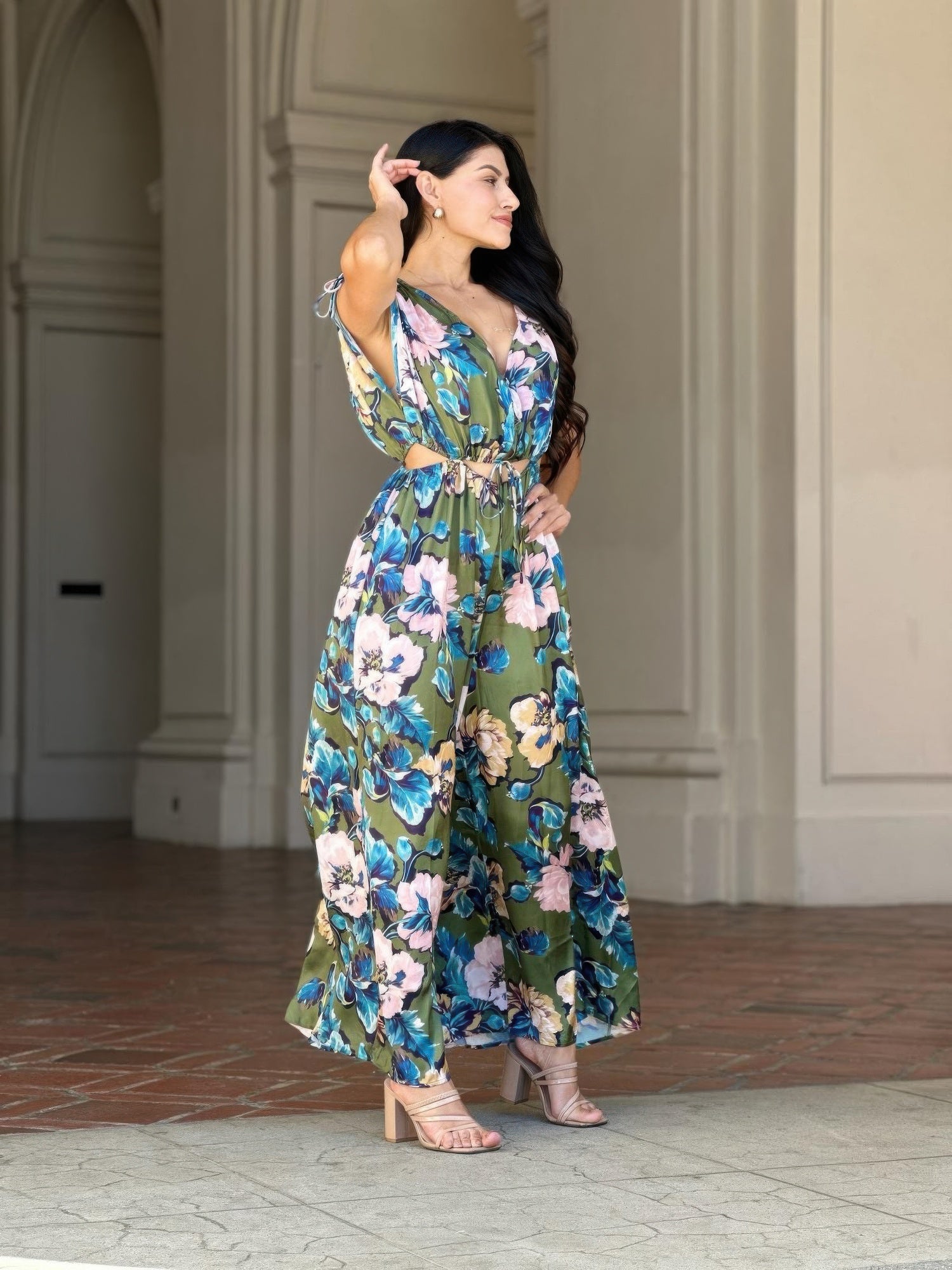 Satin Floral Women's Jumpsuit | Elegant Cut-Out Design, Lightweight - Image 5