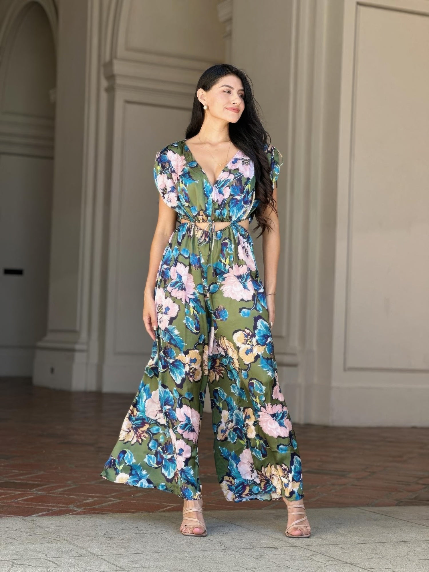 Satin Floral Women's Jumpsuit | Elegant Cut-Out Design, Lightweight - Image 6