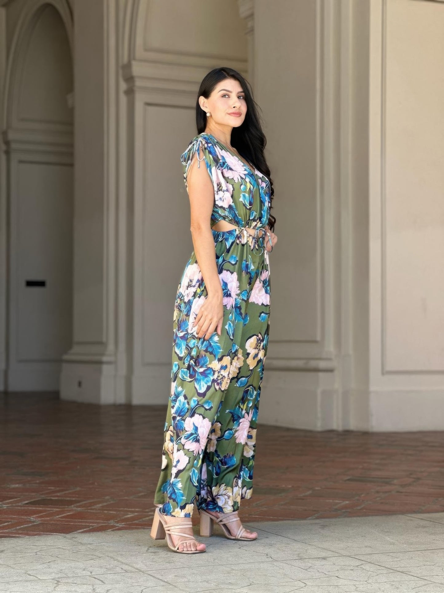 Satin Floral Women's Jumpsuit | Elegant Cut-Out Design, Lightweight - Image 7
