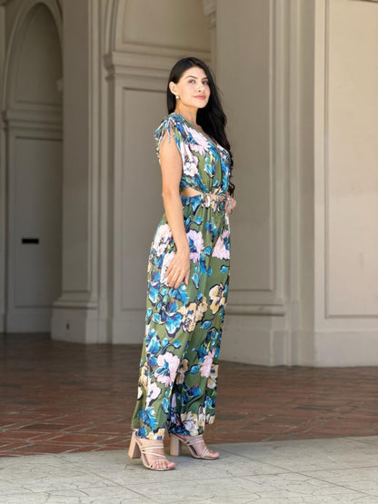 Satin Floral Women's Jumpsuit | Elegant Cut-Out Design, Lightweight - Image 7