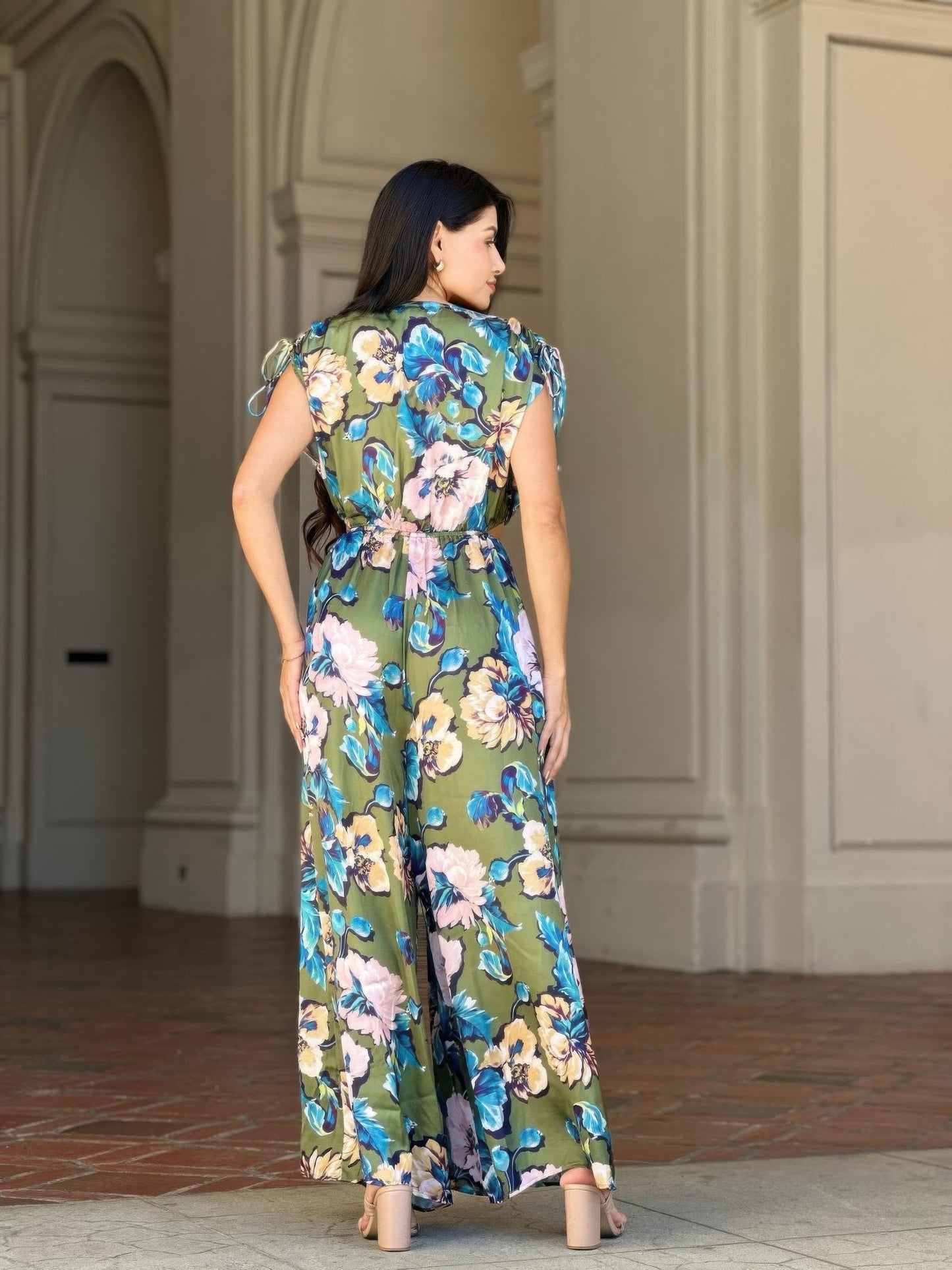 Satin Floral Women's Jumpsuit | Elegant Cut-Out Design, Lightweight - Image 9