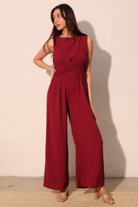 Tina Women's Jumpsuit | Textured Fabric, Twist Front